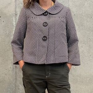 Madison Michelle Lined Swing Jacket Black White Geometric Print Size 10